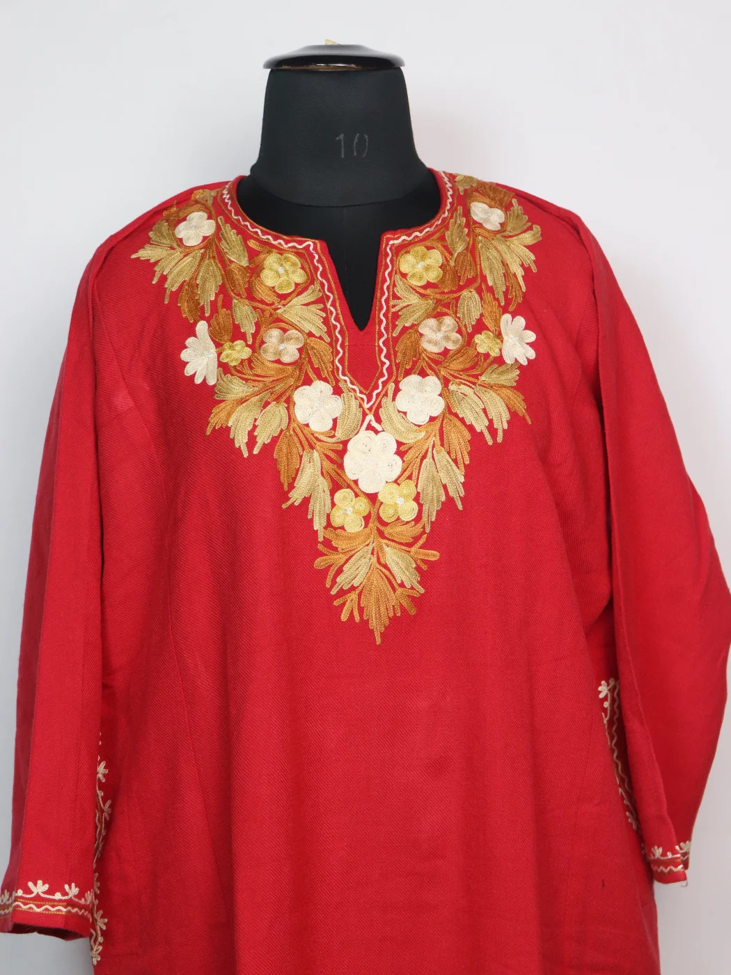 Kashmiri Pheran With Aari Embroidery In Pink Cashmilon | Bazila - Image 2