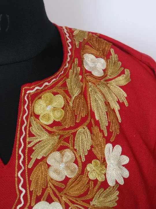 Kashmiri Pheran With Aari Embroidery In Pink Cashmilon | Bazila - Image 3