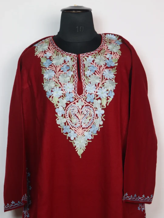 Kashmiri Pheran in Maroon Cashmilon With Aari Work Tasneem - Image 2