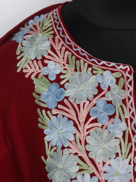 Kashmiri Pheran in Maroon Cashmilon With Aari Work Tasneem - Image 3