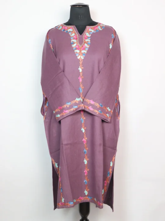 Aabida Kashmiri Pheran Pureple Cashmilon With Badami Aari Embroidery| Designer