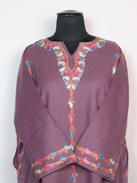 Aabida Kashmiri Pheran Pureple Cashmilon With Badami Aari Embroidery| Designer - Image 2