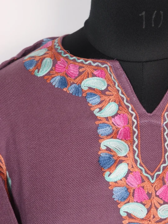 Aabida Kashmiri Pheran Pureple Cashmilon With Badami Aari Embroidery| Designer - Image 3