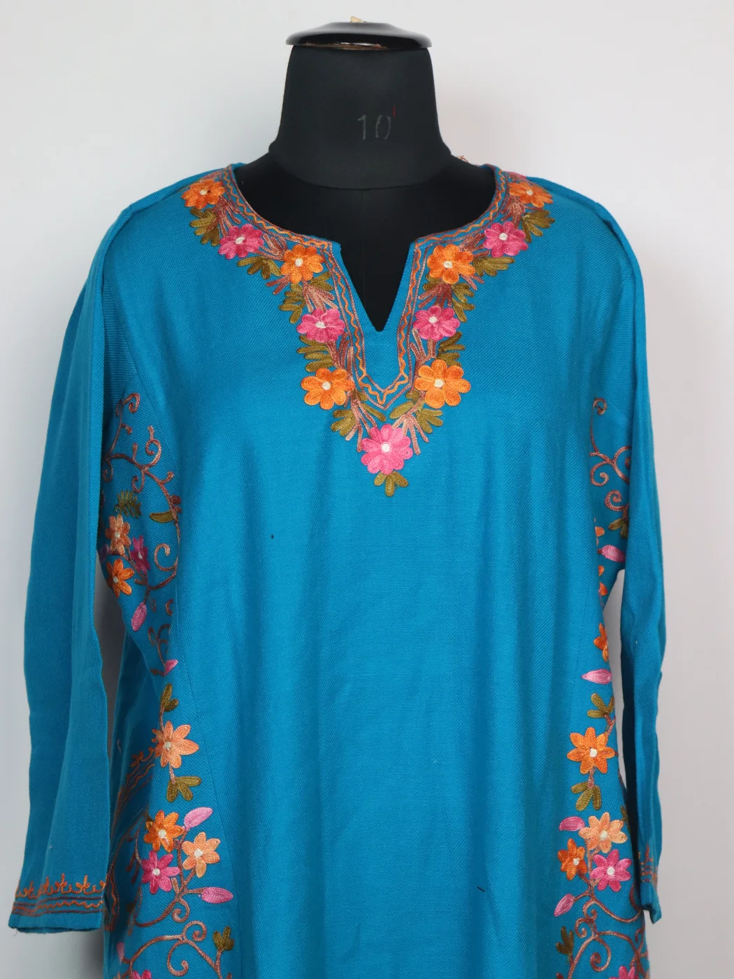 Blue Kashmiri Pheran With Side Panel Aari Embroidery in Cashmilon | Sahira - Image 2