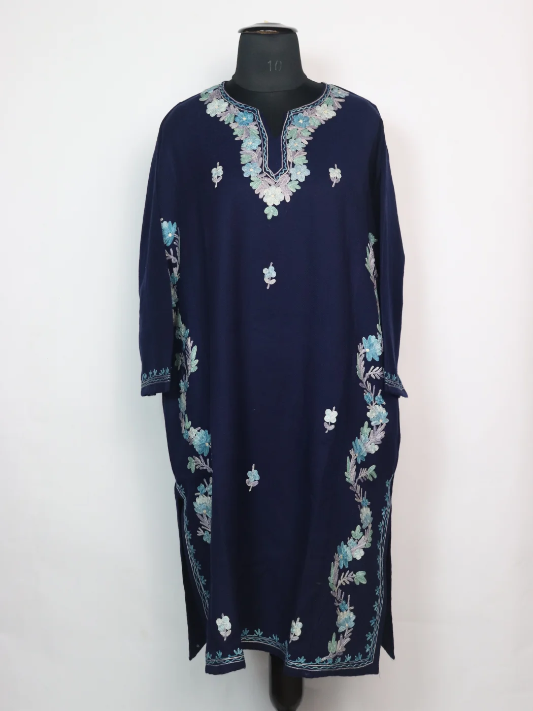 Bazila Kashmiri Pheran Navy Blue Cashmilon With Side Panel Aari Embroidery