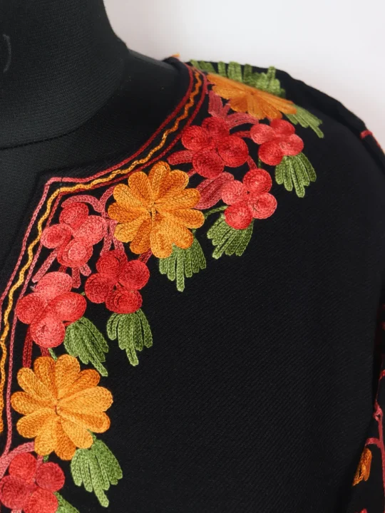 Designer Kashmiri Pheran Black Cashmilon With Aari Embroidery Sleeve Jaal | Mehar - Image 3