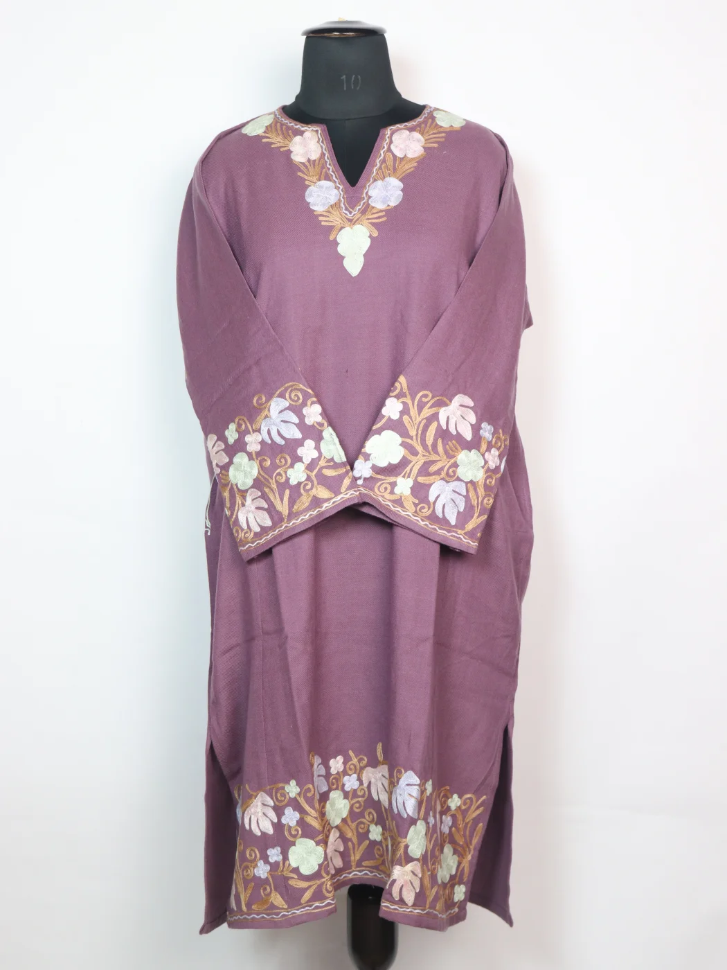 Tazeen Kashmiri Pheran in Purple Cashmilon With Aari Embroidery Sleeve Jaal | Designer