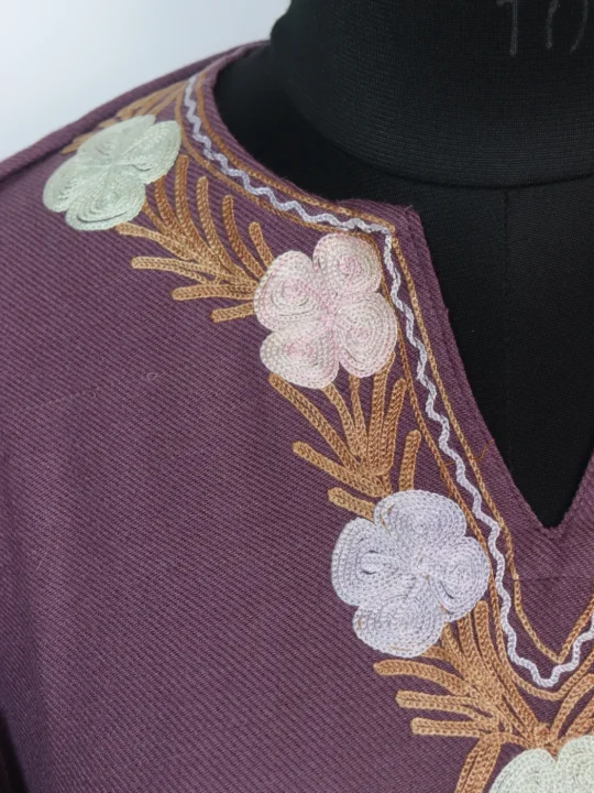 Tazeen Kashmiri Pheran in Purple Cashmilon With Aari Embroidery Sleeve Jaal | Designer - Image 3