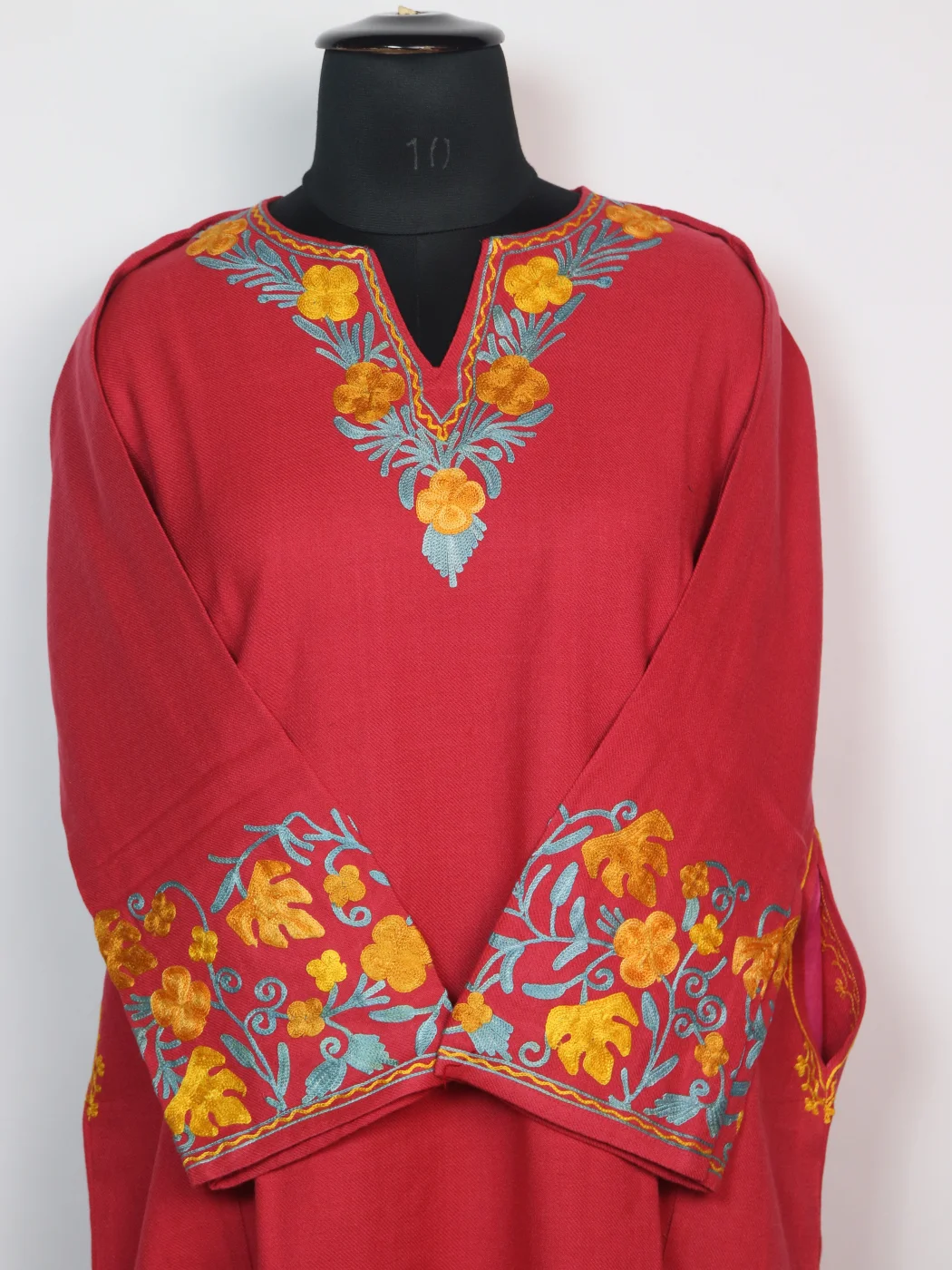 Designer Kashmiri Pheran in Pink Cashmilon With Sleeve Jaal Aari Embroidery | Sakina - Image 2