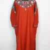 Designer Kashmiri Pheran In Rust Cashmilon With Front Back Aari Embroidery | Nashwa