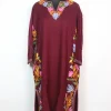 Designer Kashmiri Pheran Maroon Cashmilon With Side Panel Aari Embroidery | Rameen