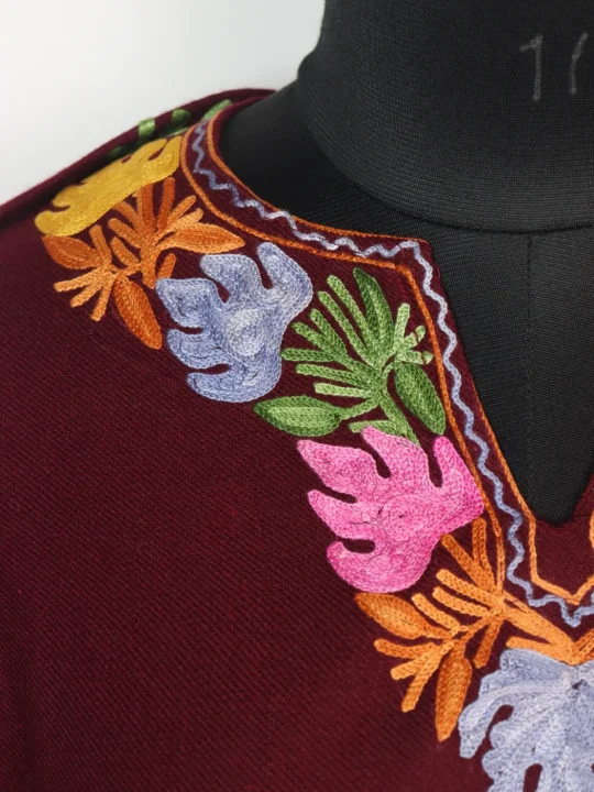 Designer Kashmiri Pheran Maroon Cashmilon With Side Panel Aari Embroidery | Rameen - Image 3