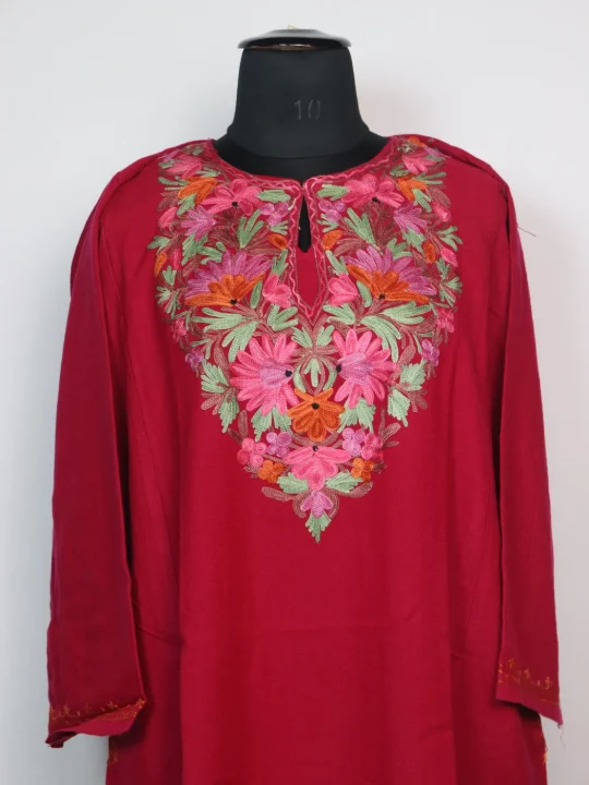 Bazila Kashmiri Pheran Deep Pink Cashmilon With Aari Embroidery - Image 2