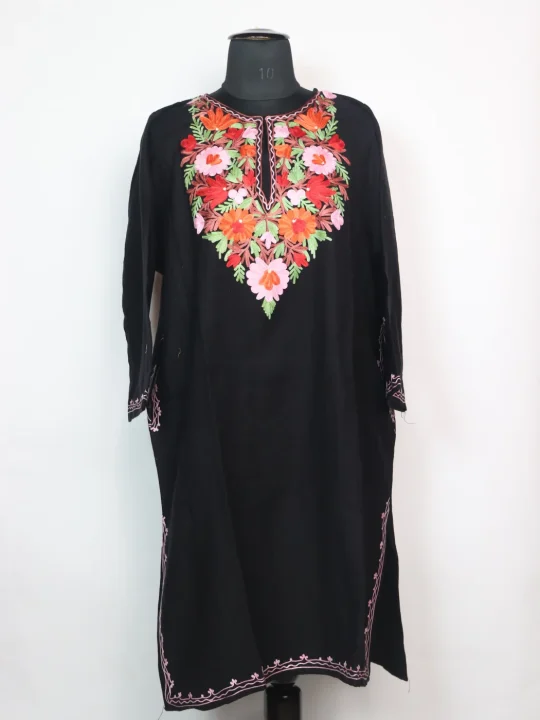 Kashmiri Pheran With Aari Embroidery in Black Cashmilon | Bazila