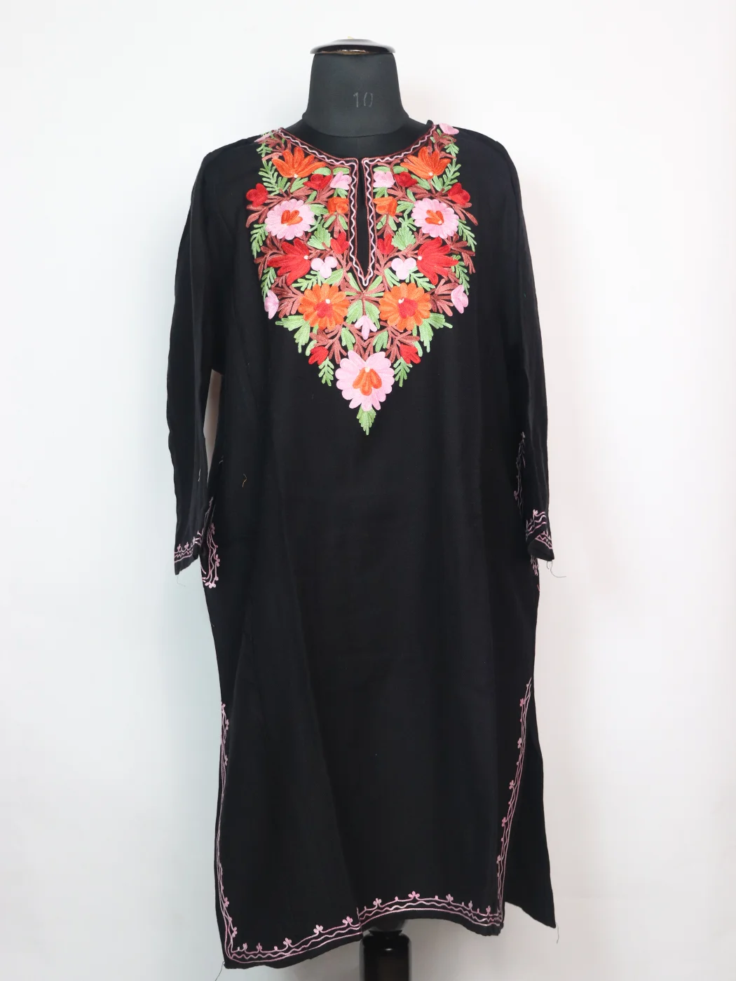 Kashmiri Pheran With Aari Embroidery in Black Cashmilon | Bazila