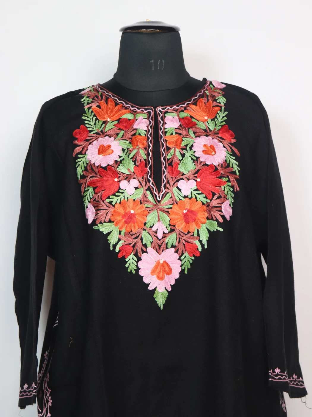 Kashmiri Pheran With Aari Embroidery in Black Cashmilon | Bazila - Image 2