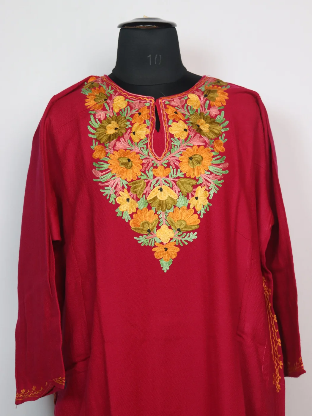 Kashmiri Pheran in Pink Cashmilon With Aari Embroidery | Bazila - Image 2