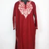 Wine Kashmiri Pheran Cashmilon With Aari Embroidery | Bazila