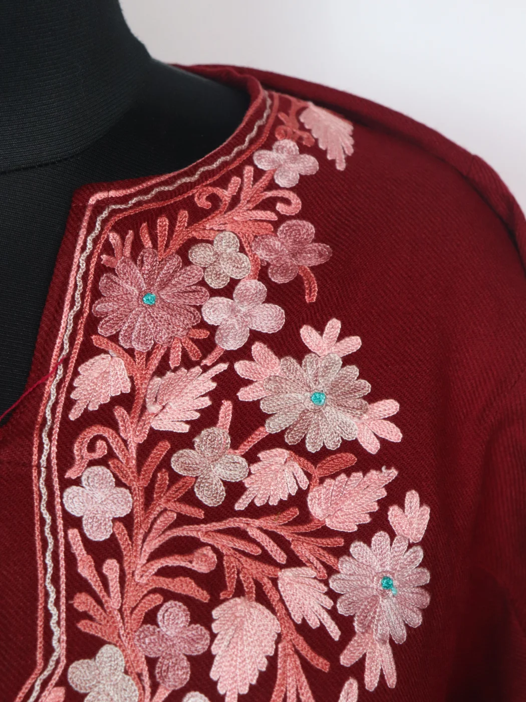 Wine Kashmiri Pheran Cashmilon With Aari Embroidery | Bazila - Image 3