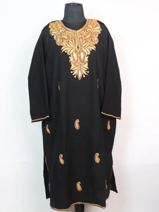 Kashmiri Pheran In Black Cashmilon With Botte Tilla Work | Nashwa