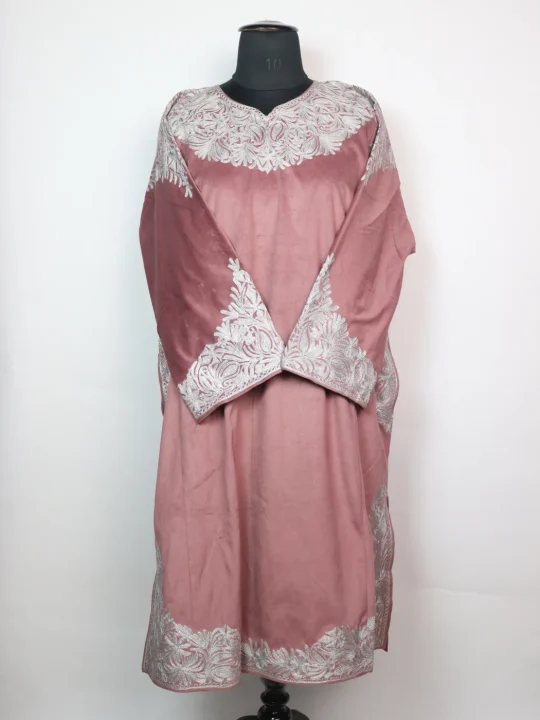 Kashmiri Pheran in Dusty Pink Makhmal with Zari Work | Ruqayya