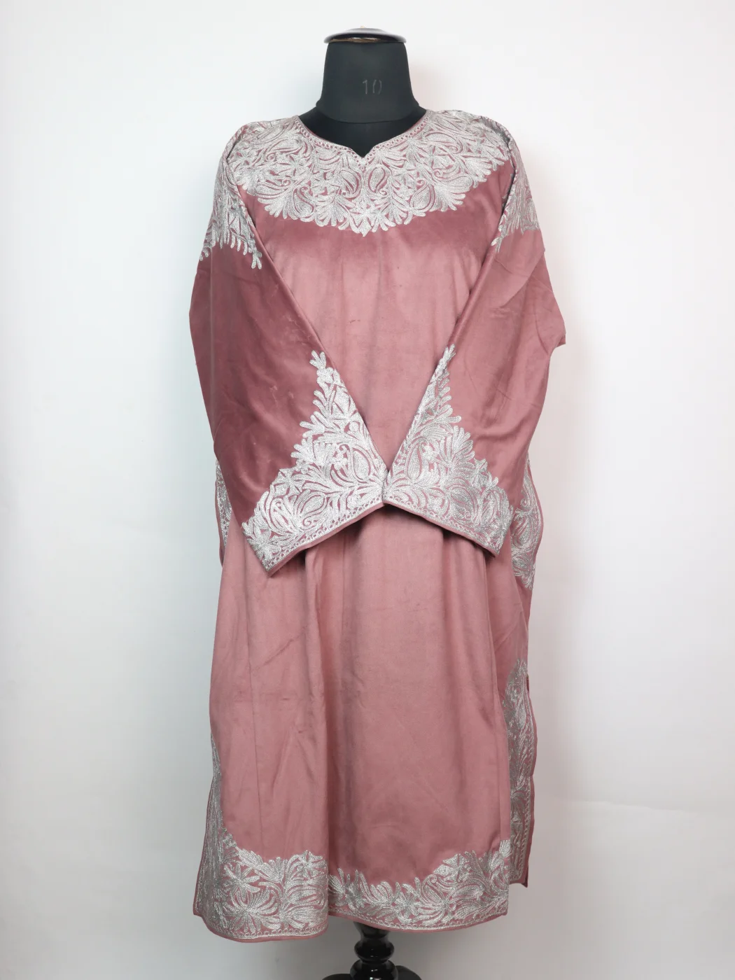 Kashmiri Pheran in Dusty Pink Makhmal with Zari Work | Ruqayya