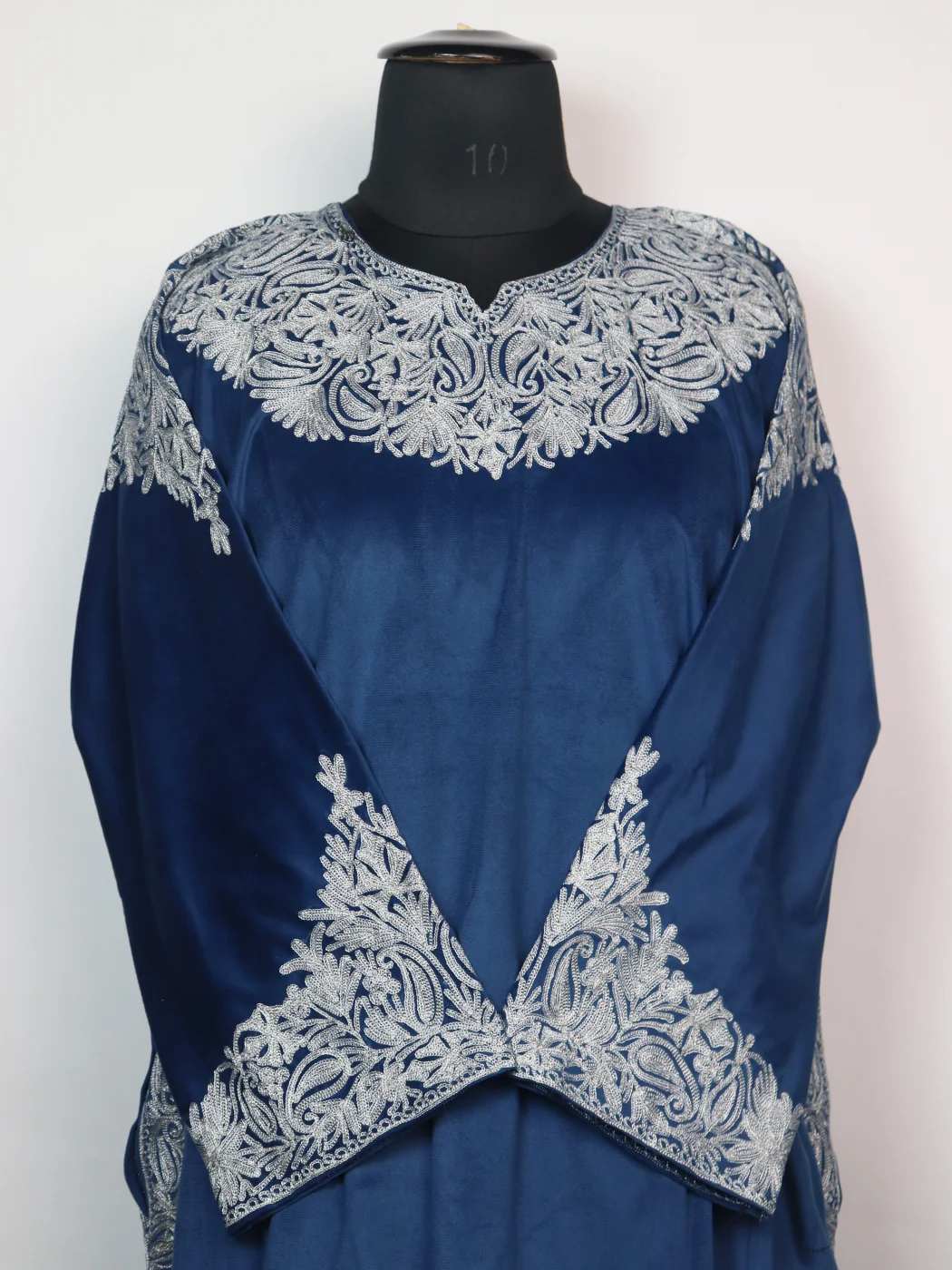 Blue Kashmiri Pheran with Silver Zari Work in Makhmal | Zunaira - Image 2