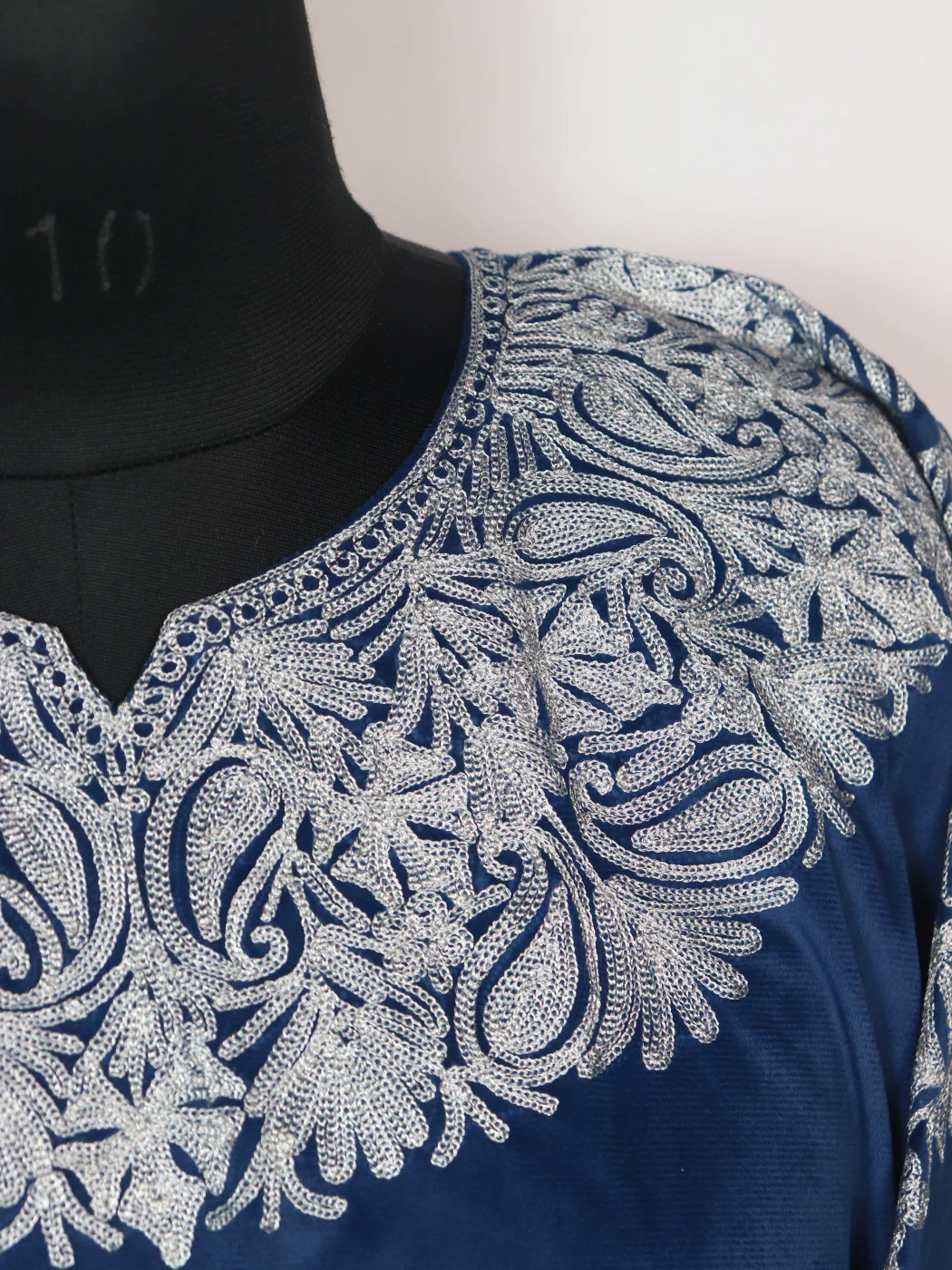 Blue Kashmiri Pheran with Silver Zari Work in Makhmal | Zunaira - Image 3