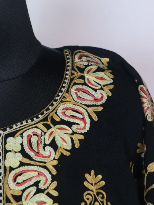 Zohra Kashmiri Pheran In Scalping Raffal Wool With Aari Embroidery | Black - Image 3