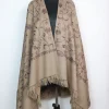 Beige Kashmiri Shawl with Jaal Aari Embroidery in Cashmilon Wool