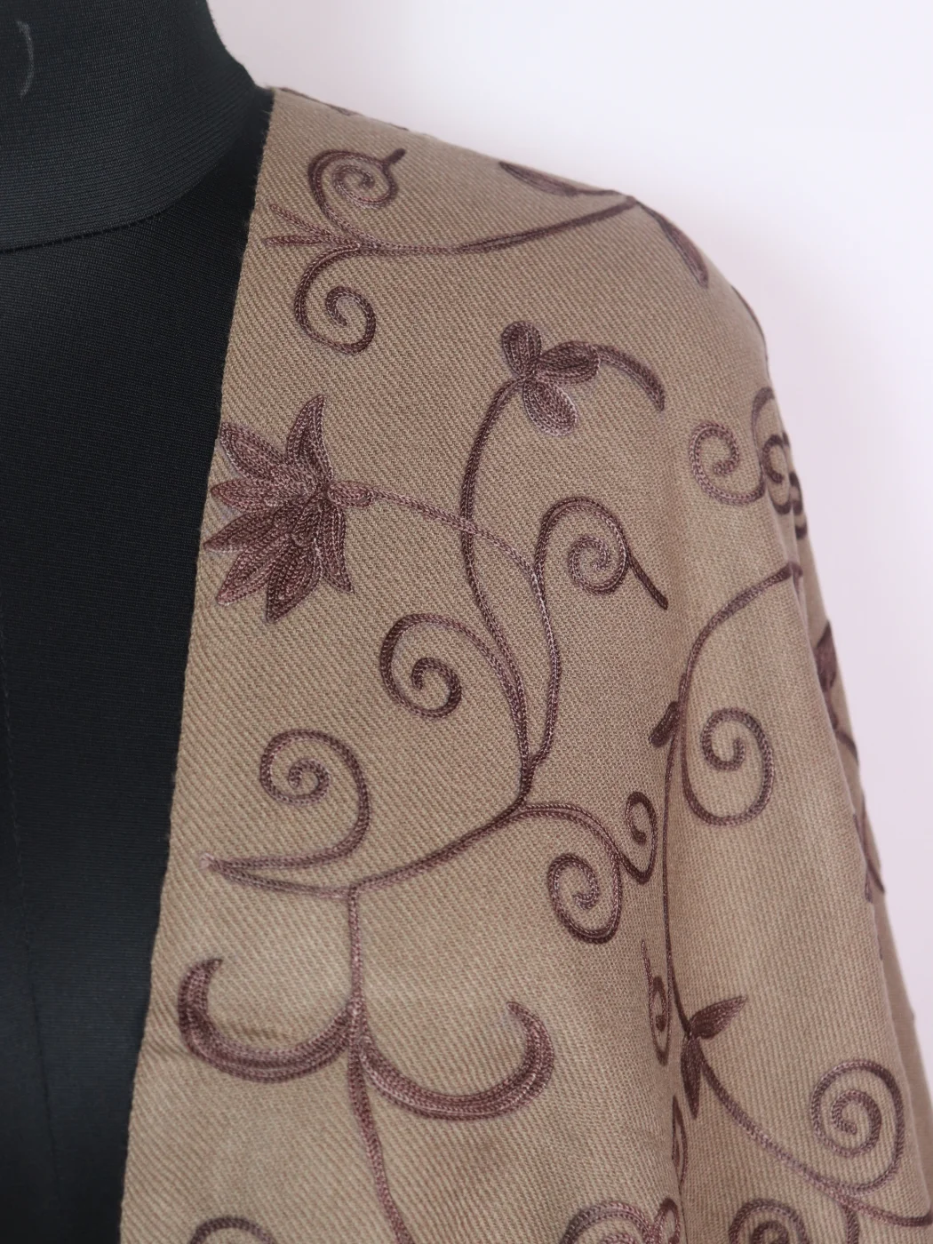 Beige Kashmiri Shawl with Jaal Aari Embroidery in Cashmilon Wool - Image 2