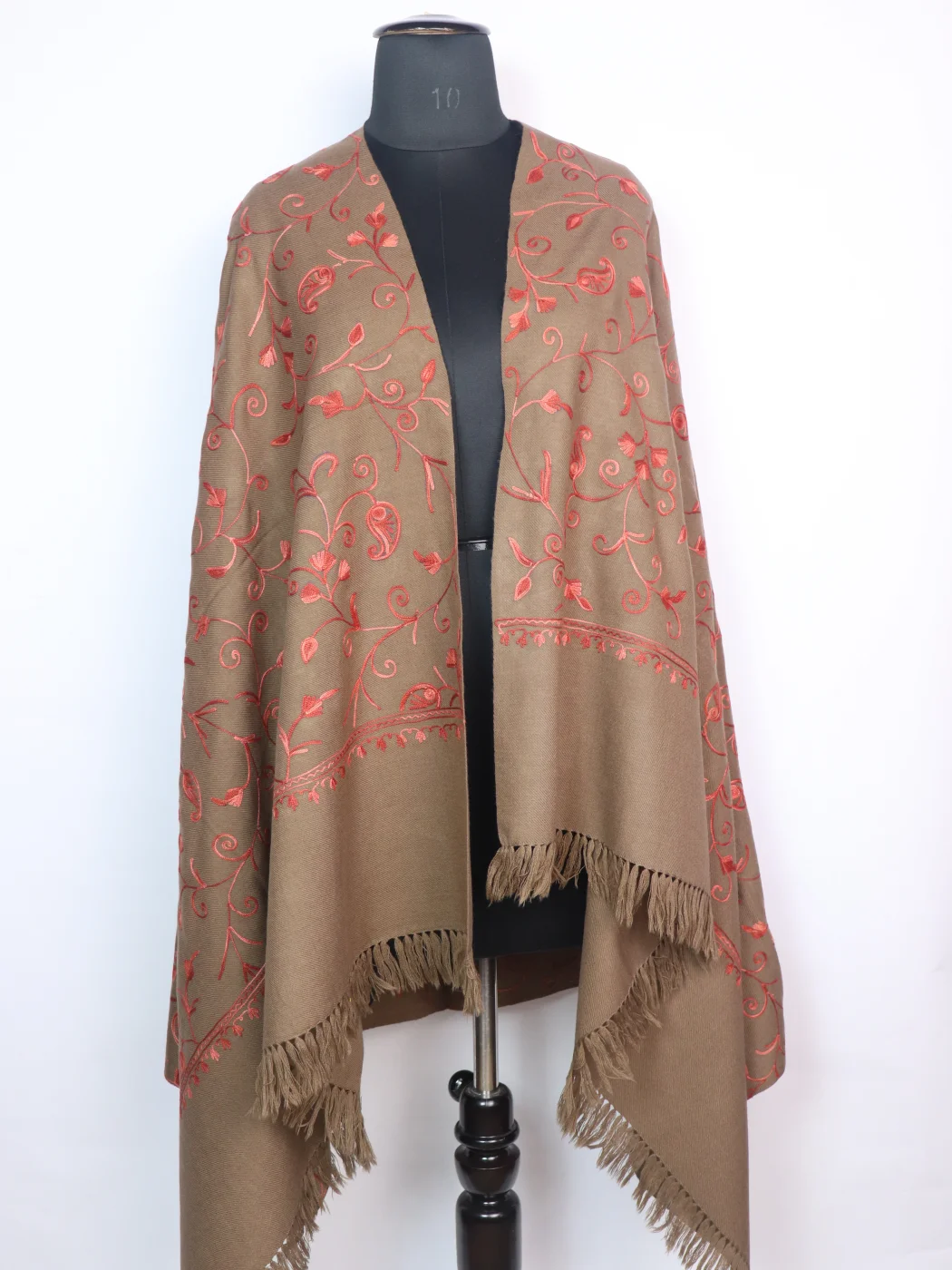 Beige Shawl with Kashmiri Jaal Aari Embroidery in Cashmilon Wool