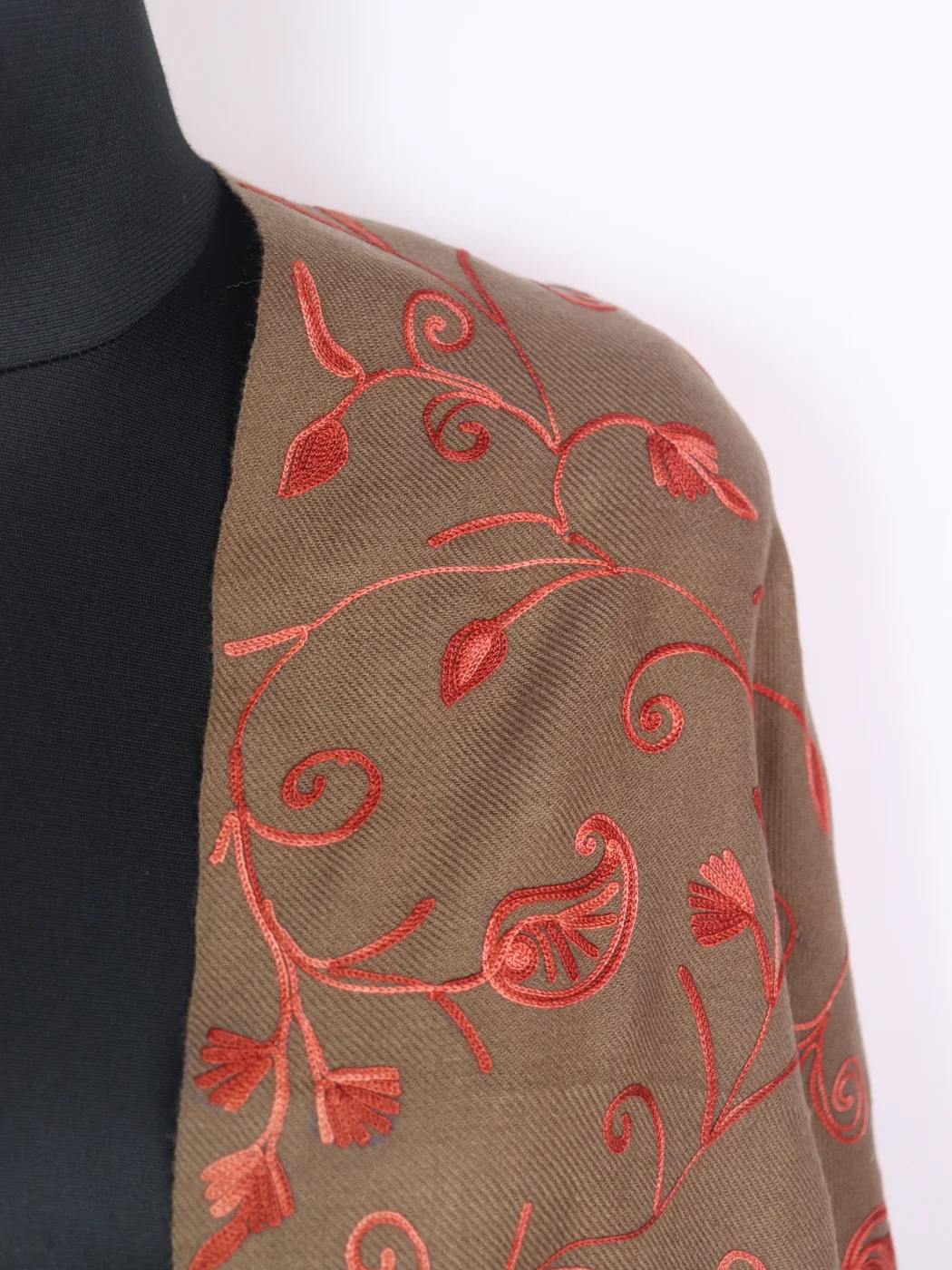 Beige Shawl with Kashmiri Jaal Aari Embroidery in Cashmilon Wool - Image 2