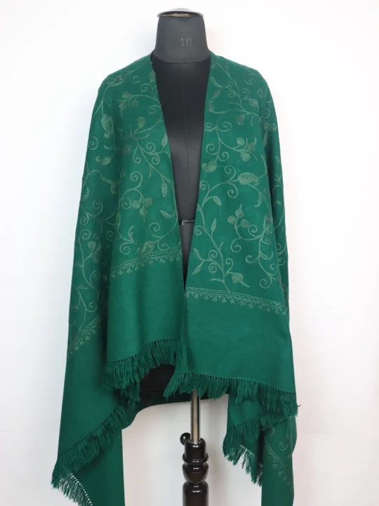 Green Kashmiri Shawl with Jaal Aari Embroidery in Cashmilon Wool
