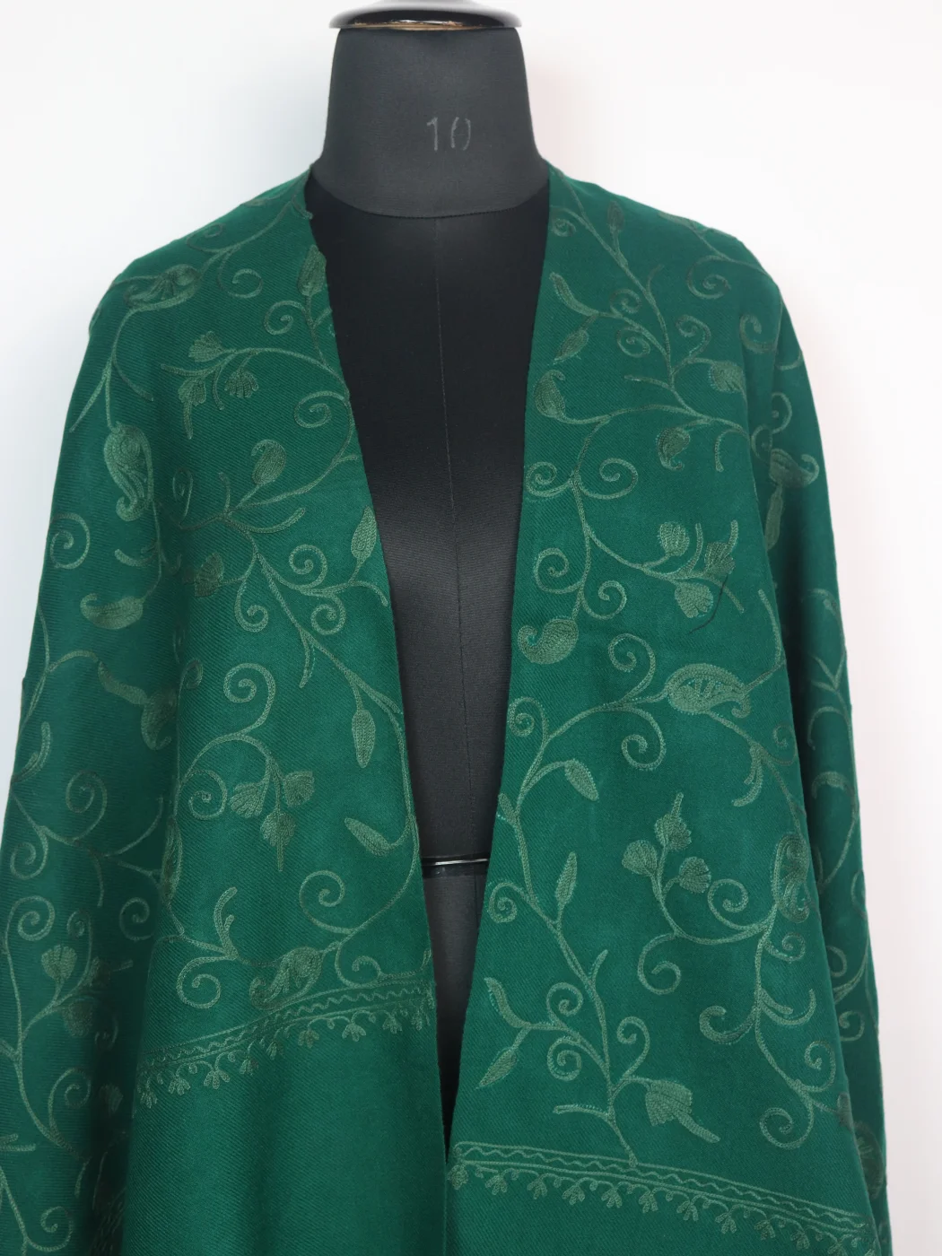 Green Kashmiri Shawl with Jaal Aari Embroidery in Cashmilon Wool - Image 2