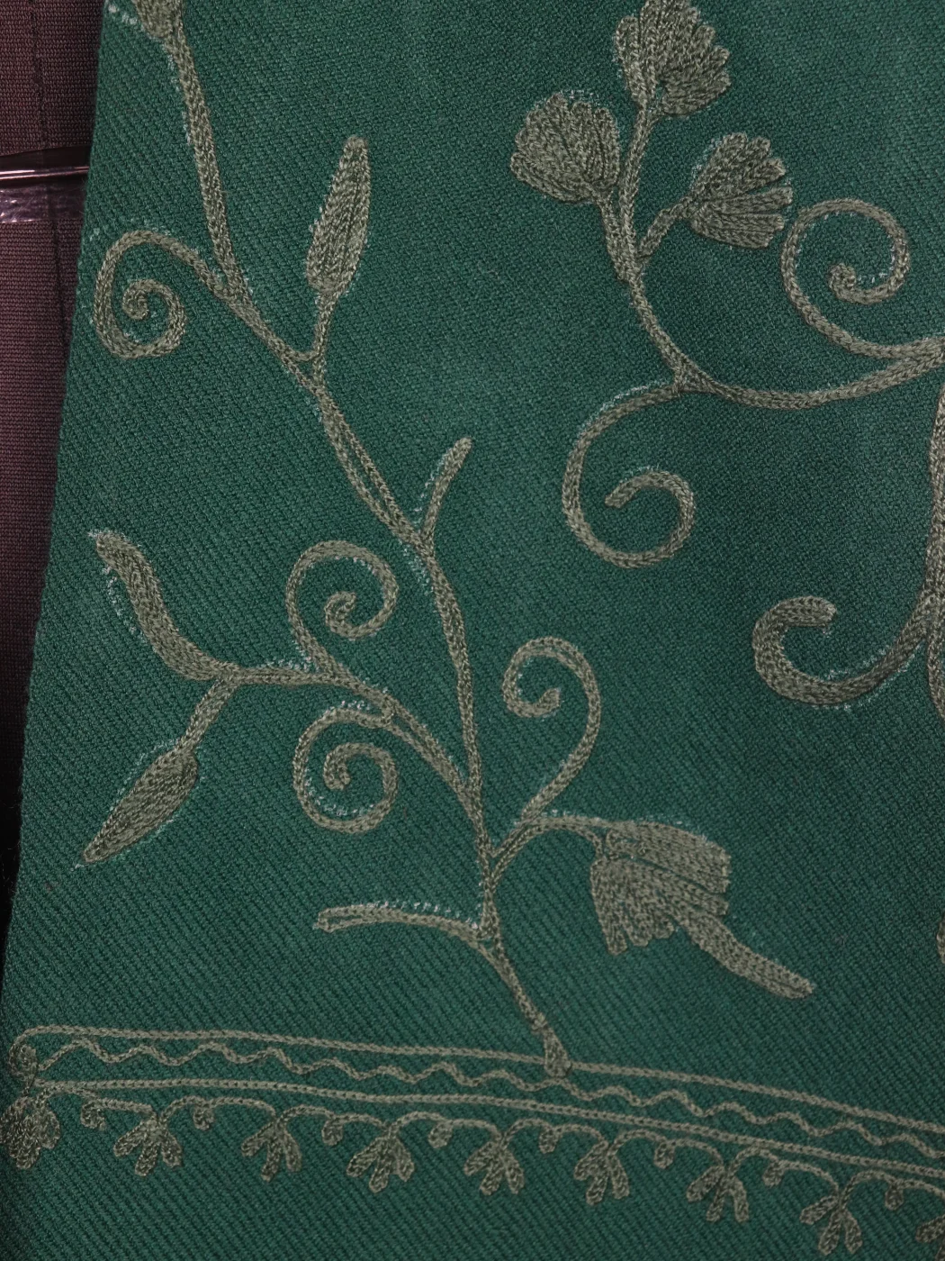 Green Kashmiri Shawl with Jaal Aari Embroidery in Cashmilon Wool - Image 3