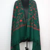 Dark Green Kashmiri Shawl in Cashmilon Wool with Jaal Aari Embroidery