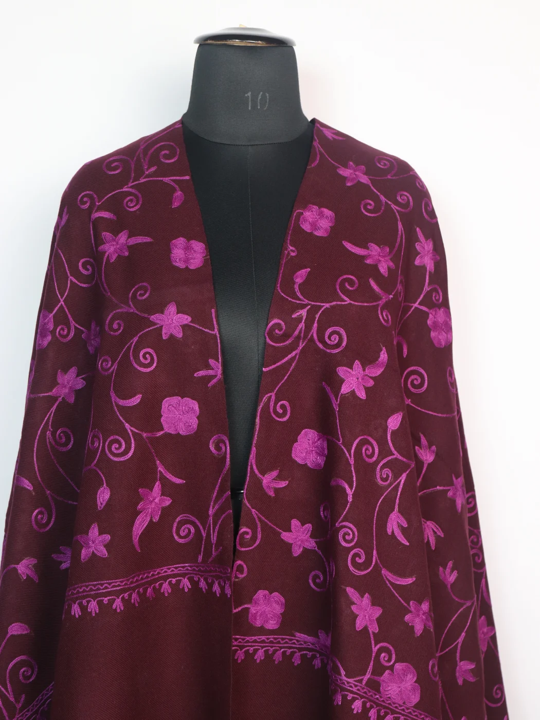 Jaal Aari Embroidered Kashmiri Shawl in Maroon Cashmilon Wool - Image 2