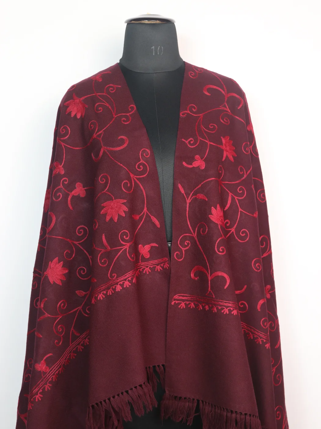 Kashmiri Shawl in Maroon Cashmilon Wool with Jaal Aari Embroidery - Image 2