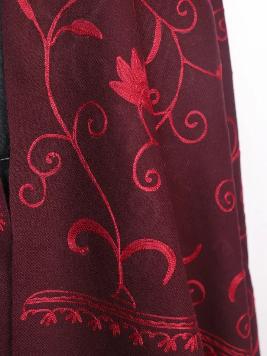 Kashmiri Shawl in Maroon Cashmilon Wool with Jaal Aari Embroidery - Image 3