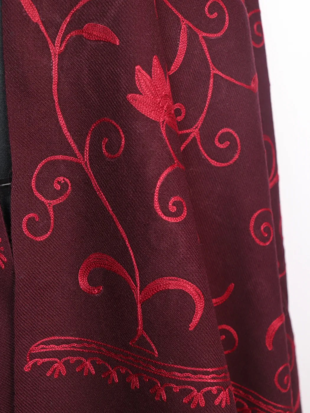 Kashmiri Shawl in Maroon Cashmilon Wool with Jaal Aari Embroidery - Image 3