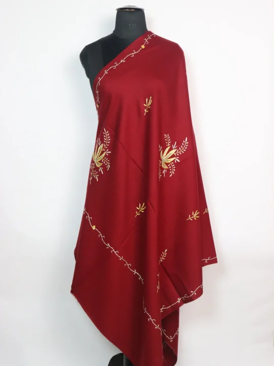 Bisma Kashmiri Shawl in Maroon Cashmilon with Hand Sozni Embroidery