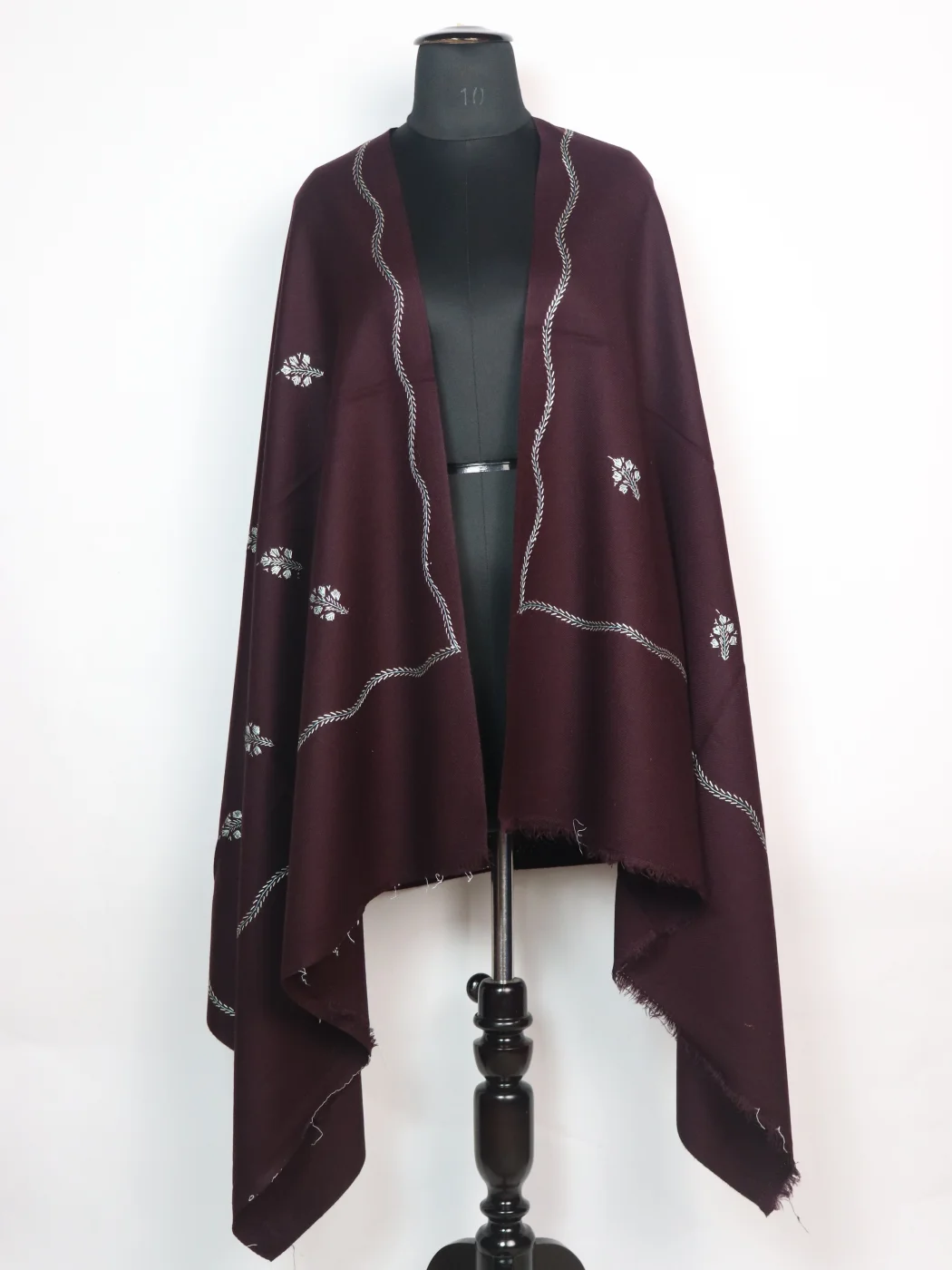 Nuzhat Kashmiri Shawl in Cashmilon with Hand Sozni Embroidery | Deep Maroon