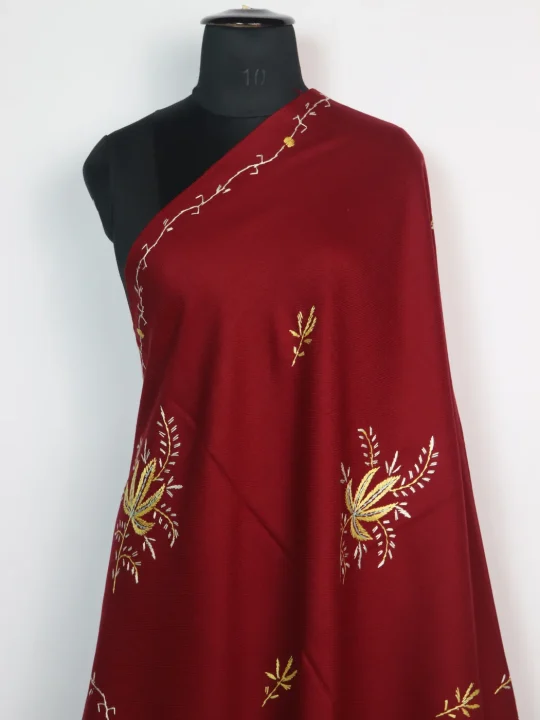 Bisma Kashmiri Shawl in Maroon Cashmilon with Hand Sozni Embroidery - Image 2