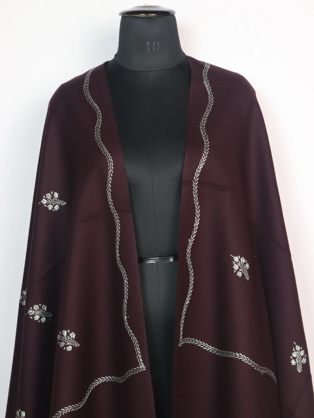 Nuzhat Kashmiri Shawl in Cashmilon with Hand Sozni Embroidery | Deep Maroon - Image 2