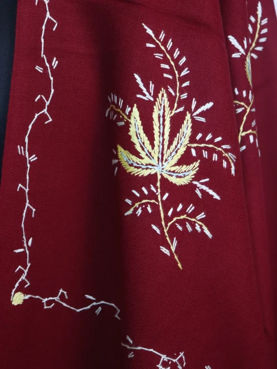 Bisma Kashmiri Shawl in Maroon Cashmilon with Hand Sozni Embroidery - Image 3