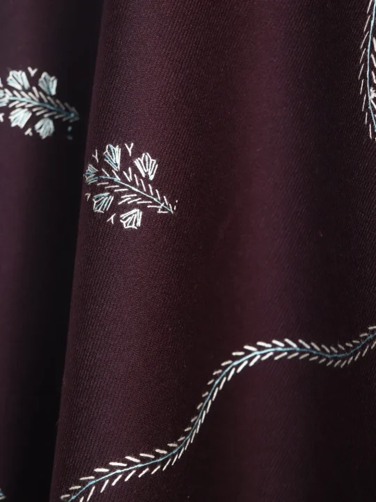 Nuzhat Kashmiri Shawl in Cashmilon with Hand Sozni Embroidery | Deep Maroon - Image 3