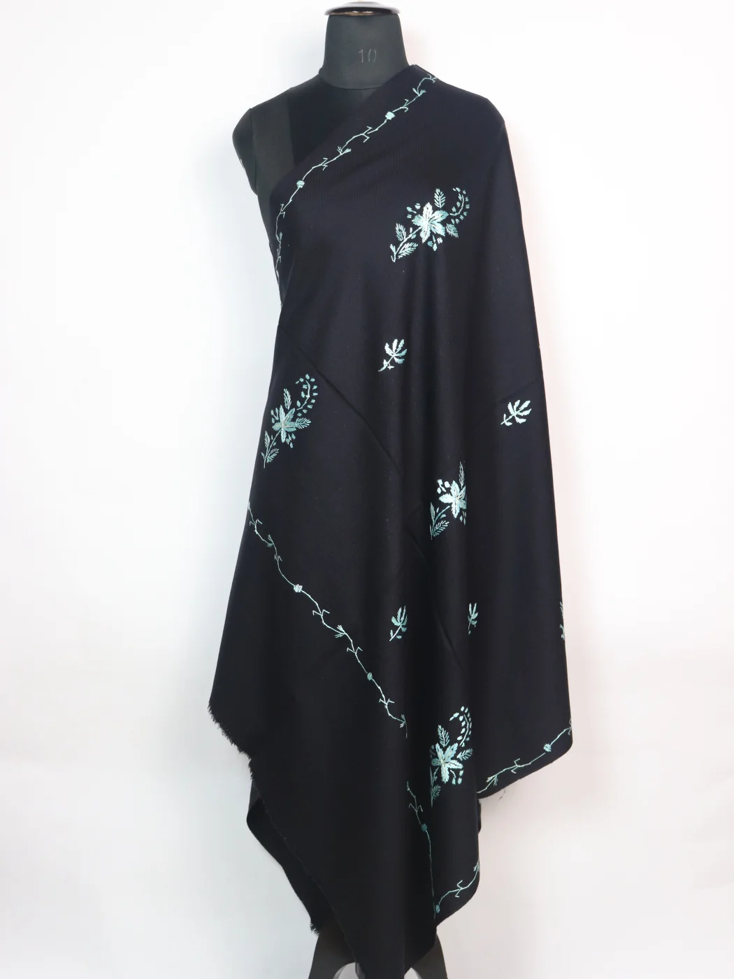 Sadiqa Kashmiri Shawl with Hand Sozni Embroidery in Black Cashmilon