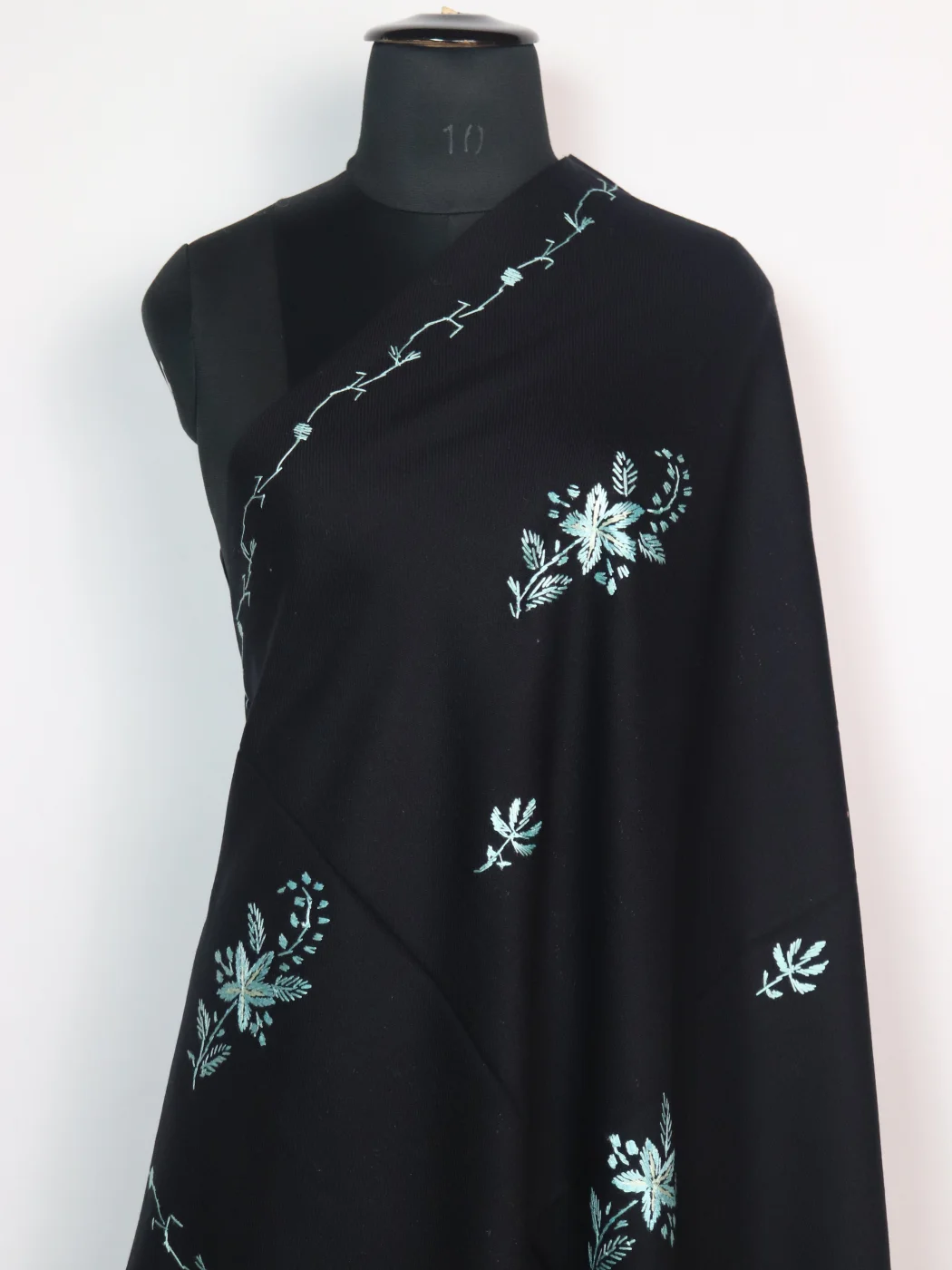 Sadiqa Kashmiri Shawl with Hand Sozni Embroidery in Black Cashmilon - Image 2