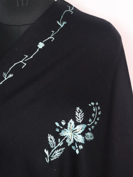 Sadiqa Kashmiri Shawl with Hand Sozni Embroidery in Black Cashmilon - Image 3